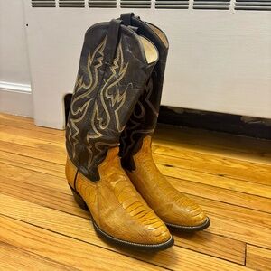 Men's Authentic Leather + Ostrich Leg Bobs Boot Co Western Cowboy Boots Size 8.5